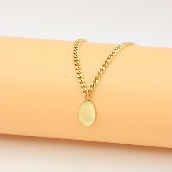 Chic Dual Chain Yellow Necklace with Polished Oval Pendant Charm, XPNL0366 - Picture 2 of 13